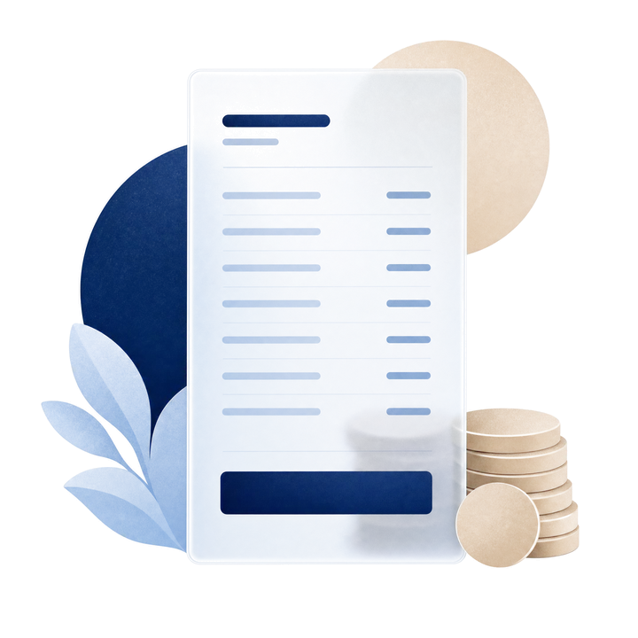 Icon: Abrechnungsblatt mit Münzstapel