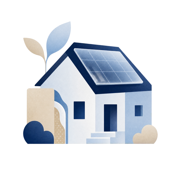 Icon: Haus mit Solarmodul und Blatt
