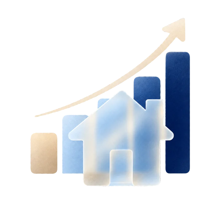 Icon: Haus vor aufsteigendem Balkendiagramm